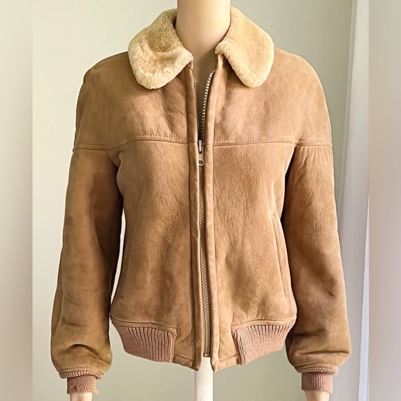 Sawyer of Napa Vintage Women's Suede Shearling Wool Bomber Made in USA Size 8 - Picture 2 of 16